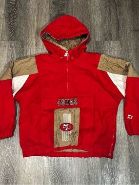 Vintage 90’s NFL San Francisco 49ers Starter Hooded Jacket Men's XL Pouch Red